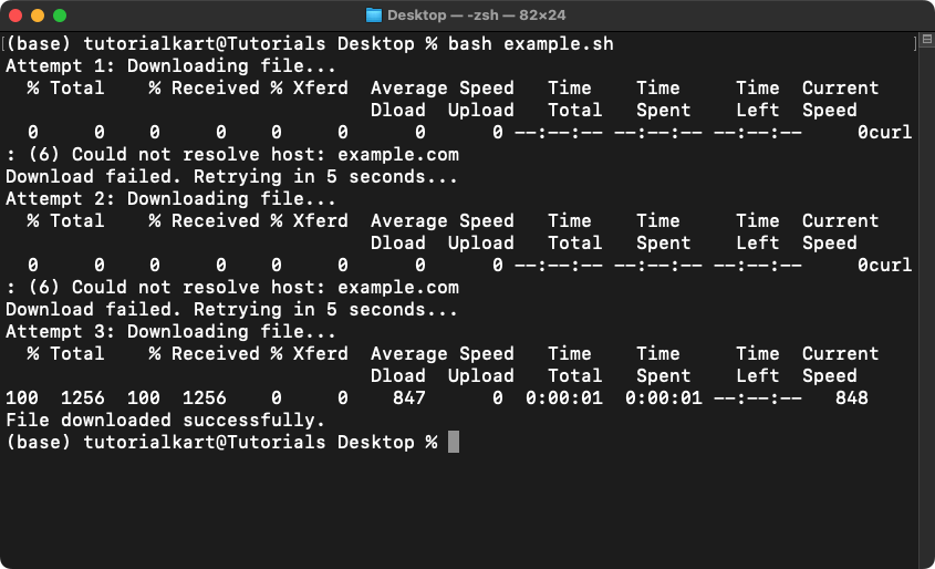 Retry Logic for Failed Commands in Bash - Example using While loop